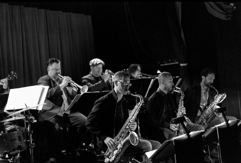 Local Edition Jazz Orchestra trumpet and saxophone sections at Local Edition in San Francisco